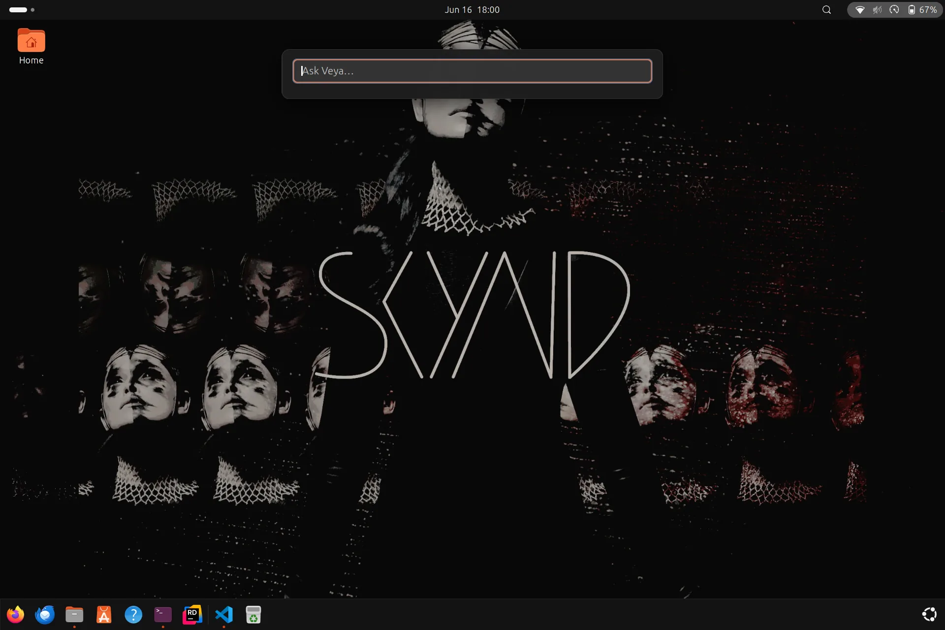 Veya overlay appearing on a Linux desktop with an empty search bar